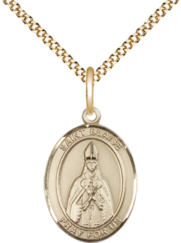 14kt Gold Filled Saint Blaise Pendant on a 18 inch Gold Plate Light Curb chain