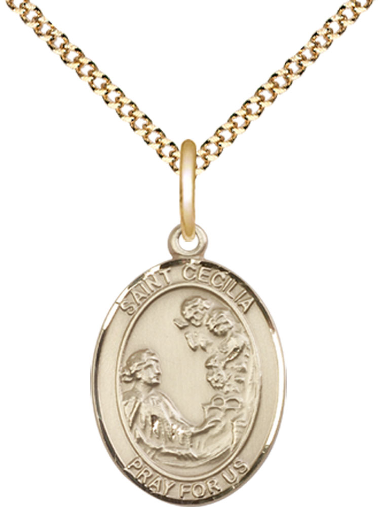 14kt Gold Filled Saint Cecilia Pendant on a 18 inch Gold Plate Light Curb chain