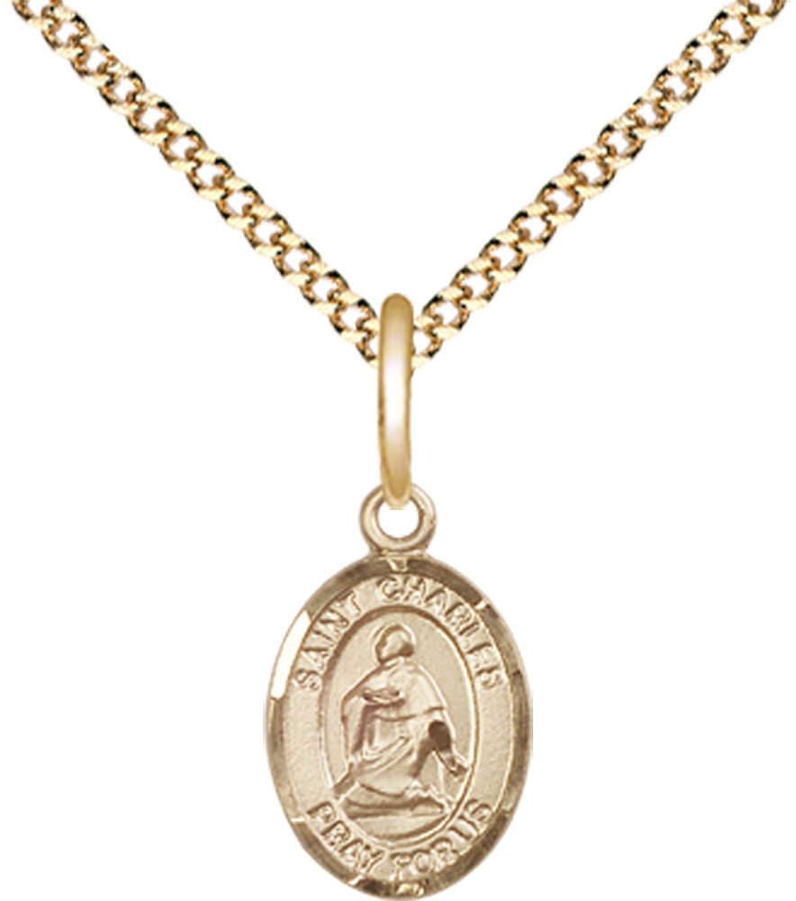 14kt Gold Filled Saint Charles Borromeo Pendant on a 18 inch Gold Plate Light Curb chain