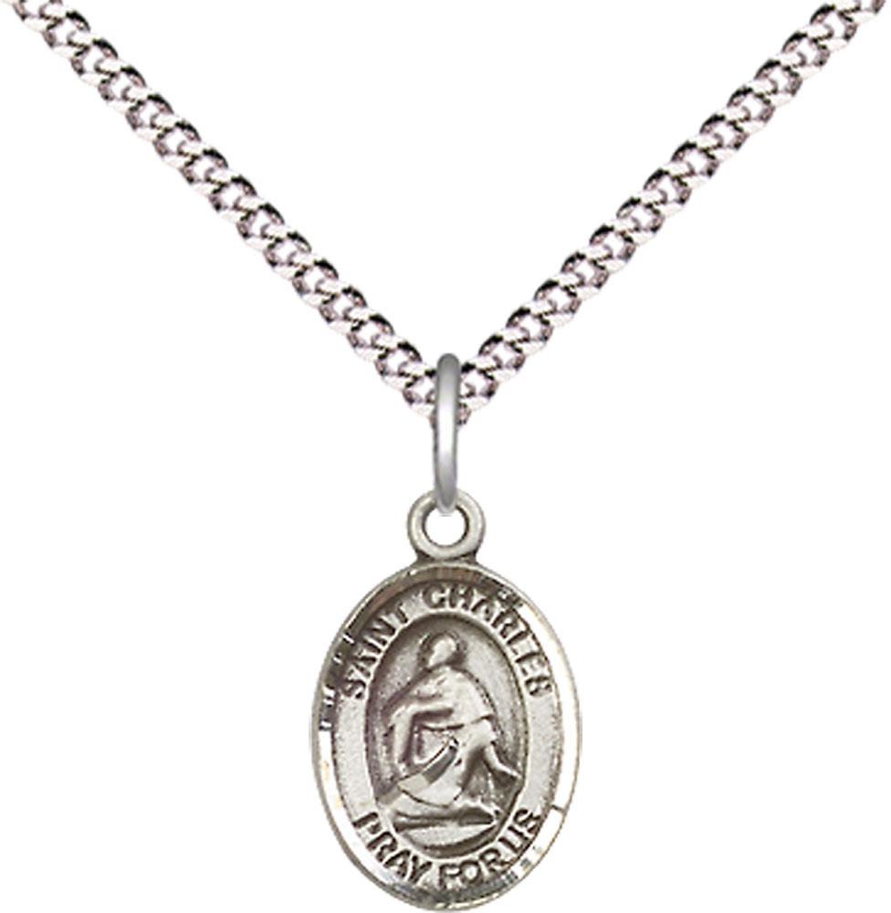 Sterling Silver Saint Charles Borromeo Pendant on a 18 inch Light Rhodium Light Curb chain