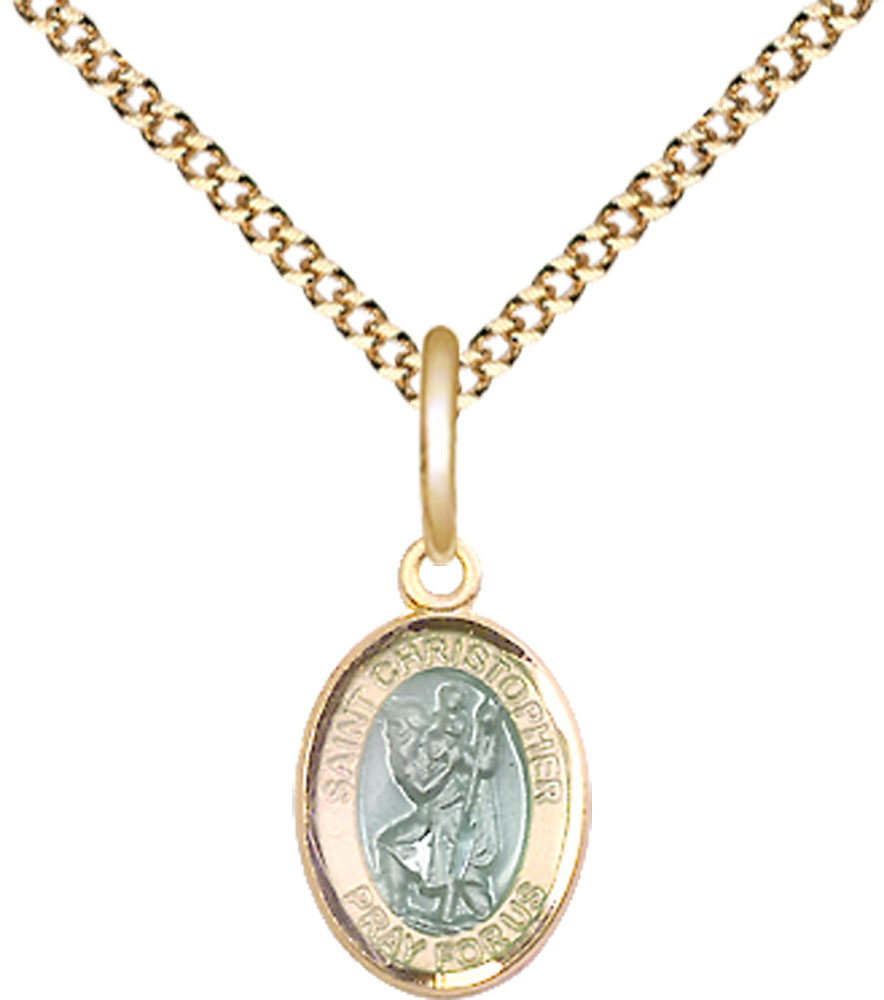 14kt Gold Filled Saint Christopher w/Epoxy Pendant on a 18 inch Gold Plate Light Curb chain