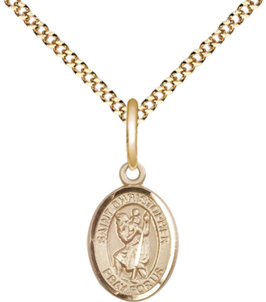 14kt Gold Filled Saint Christopher Pendant on a 18 inch Gold Plate Light Curb chain