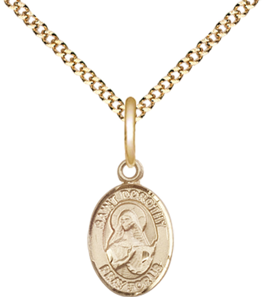 14kt Gold Filled Saint Dorothy Pendant on a 18 inch Gold Plate Light Curb chain