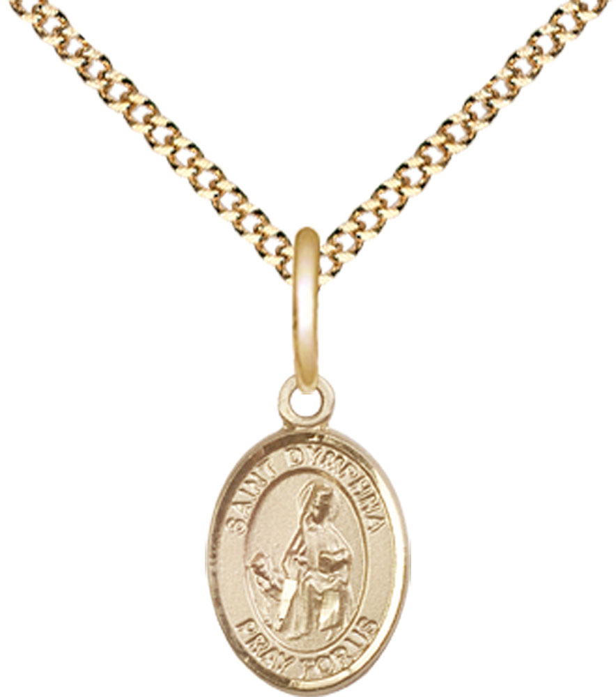 14kt Gold Filled Saint Dymphna Pendant on a 18 inch Gold Plate Light Curb chain