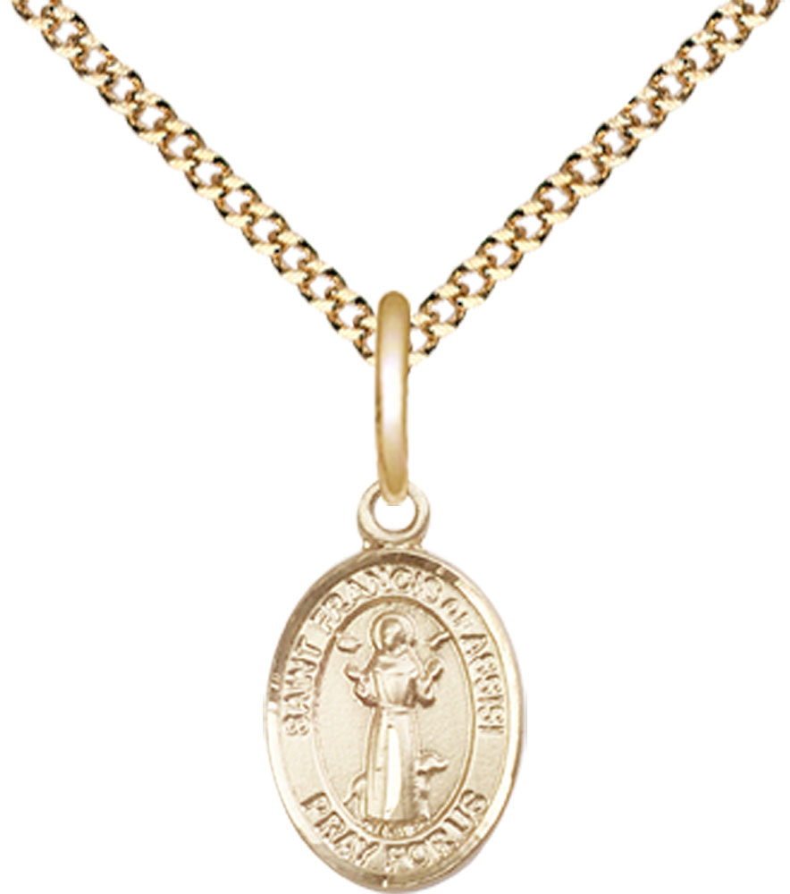14kt Gold Filled Saint Francis of Assisi Pendant on a 18 inch Gold Plate Light Curb chain