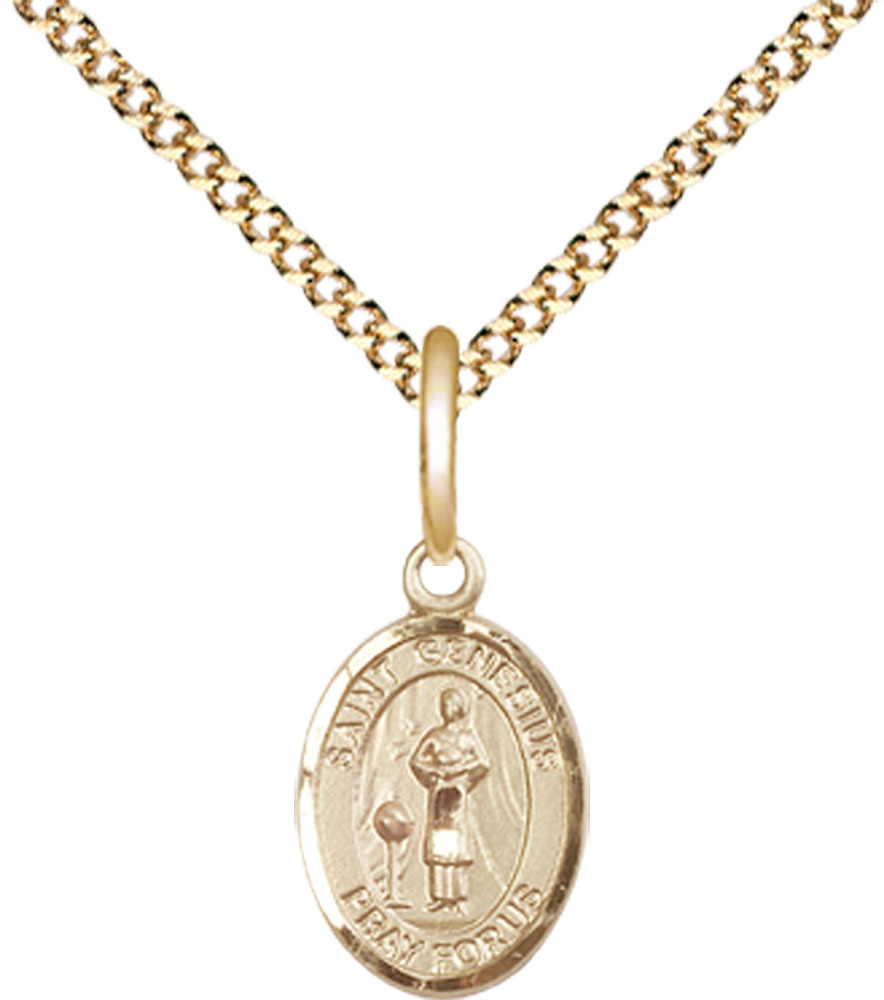 14kt Gold Filled Saint Genesius of Rome Pendant on a 18 inch Gold Plate Light Curb chain