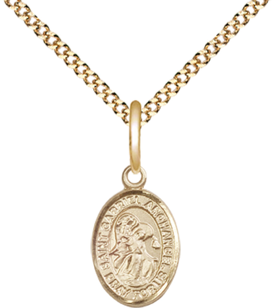 14kt Gold Filled Saint Gabriel the Archangel Pendant on a 18 inch Gold Plate Light Curb chain