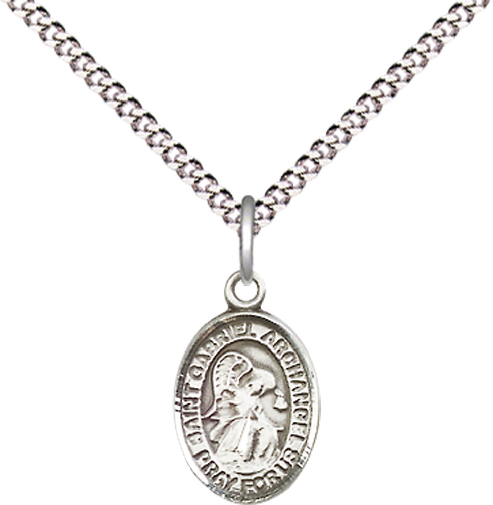 Sterling Silver Saint Gabriel the Archangel Pendant on a 18 inch Light Rhodium Light Curb chain