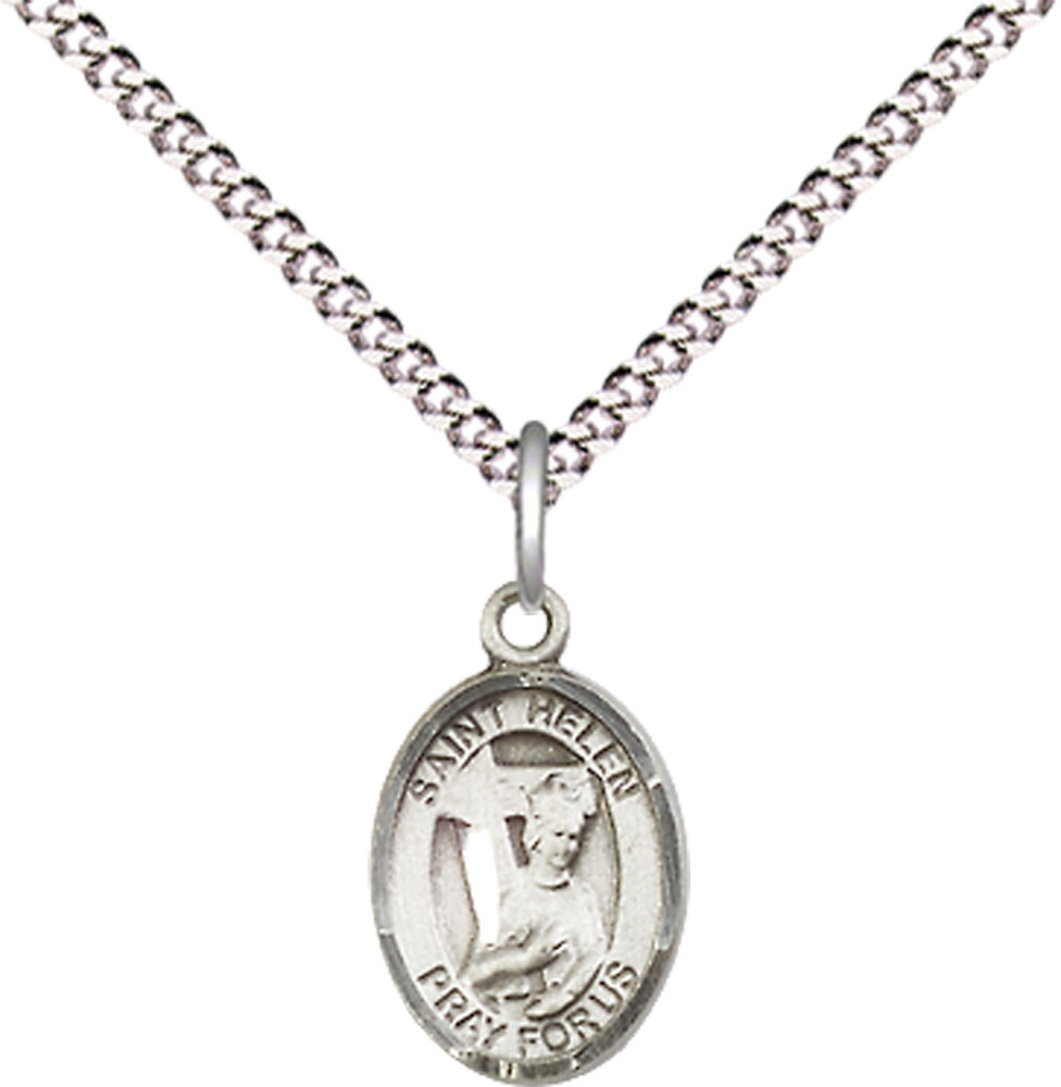 Sterling Silver Saint Helen Pendant on a 18 inch Light Rhodium Light Curb chain