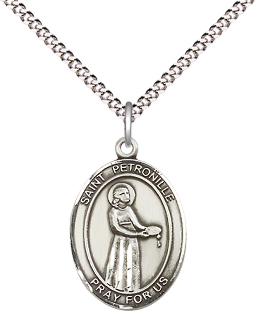 Sterling Silver Saint Petronille Pendant on a 18 inch Light Rhodium Light Curb chain