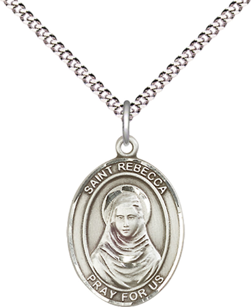 Sterling Silver Saint Rebecca Pendant on a 18 inch Light Rhodium Light Curb chain