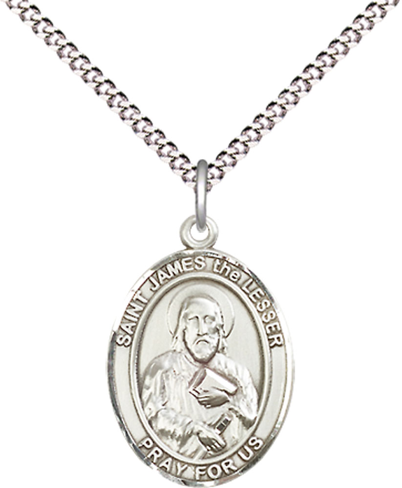 Sterling Silver Saint James the Lesser Pendant on a 18 inch Light Rhodium Light Curb chain