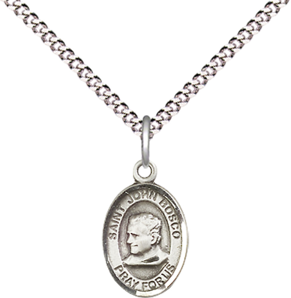 Sterling Silver Saint John Bosco Pendant on a 18 inch Light Rhodium Light Curb chain