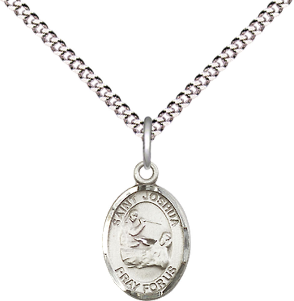 Sterling Silver Saint Joshua Pendant on a 18 inch Light Rhodium Light Curb chain