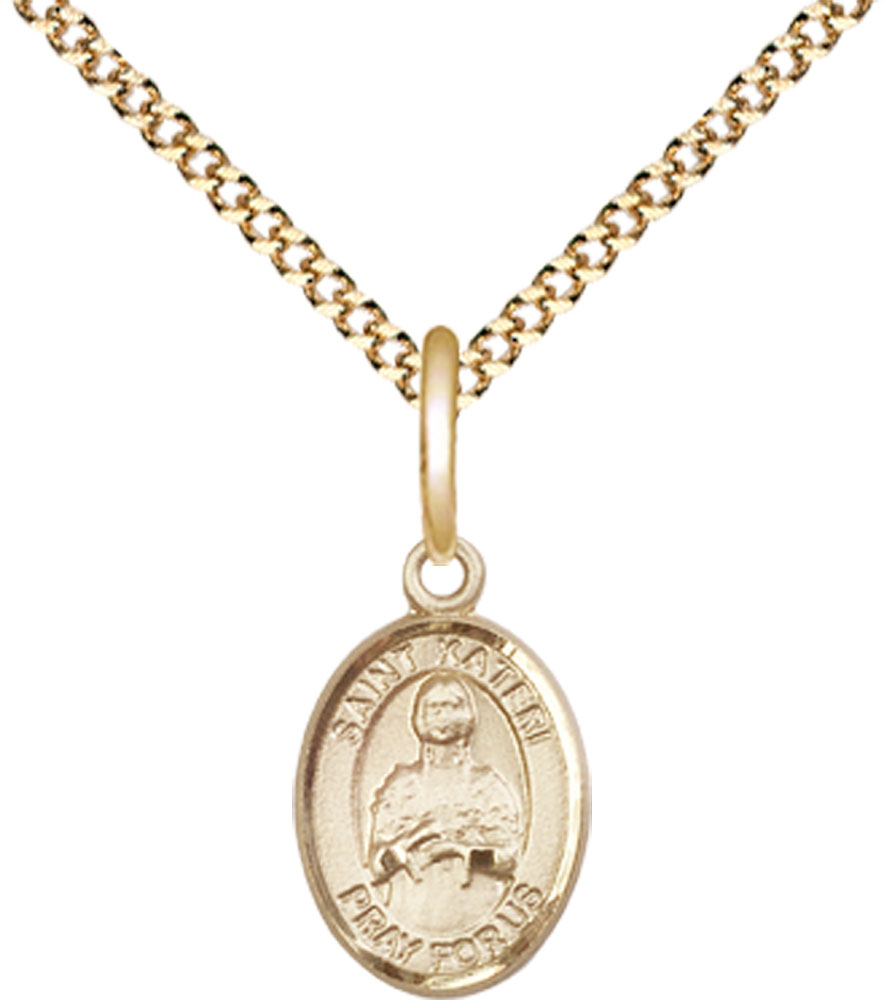 14kt Gold Filled Saint Kateri Pendant on a 18 inch Gold Plate Light Curb chain