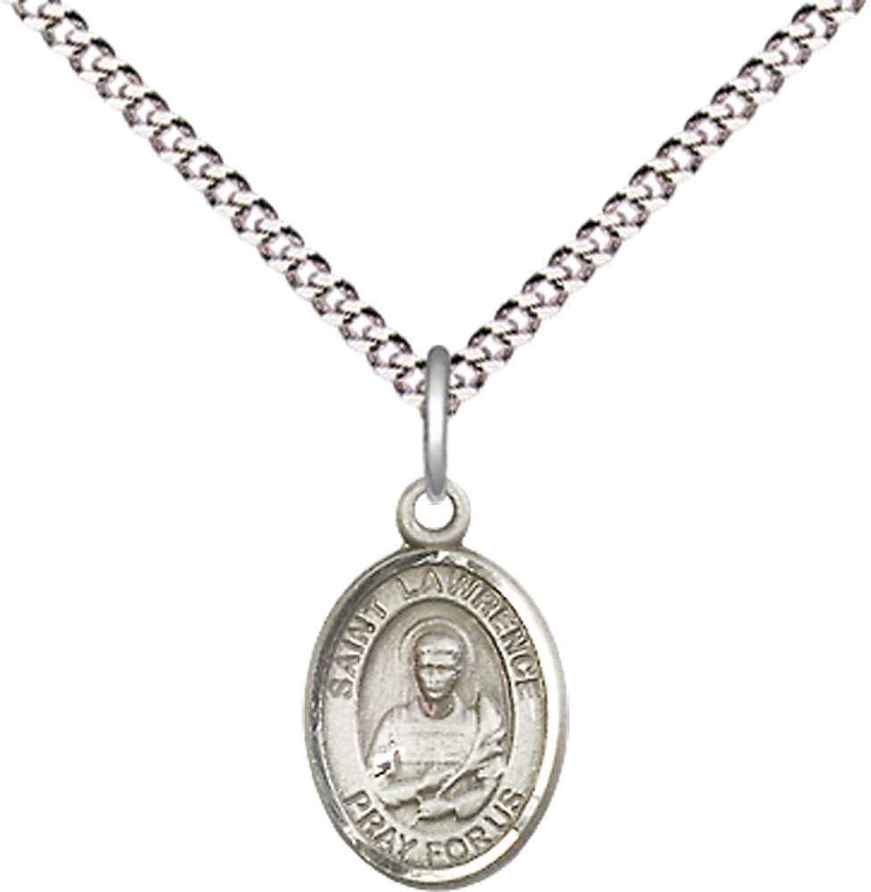 Sterling Silver Saint Lawrence Pendant on a 18 inch Light Rhodium Light Curb chain