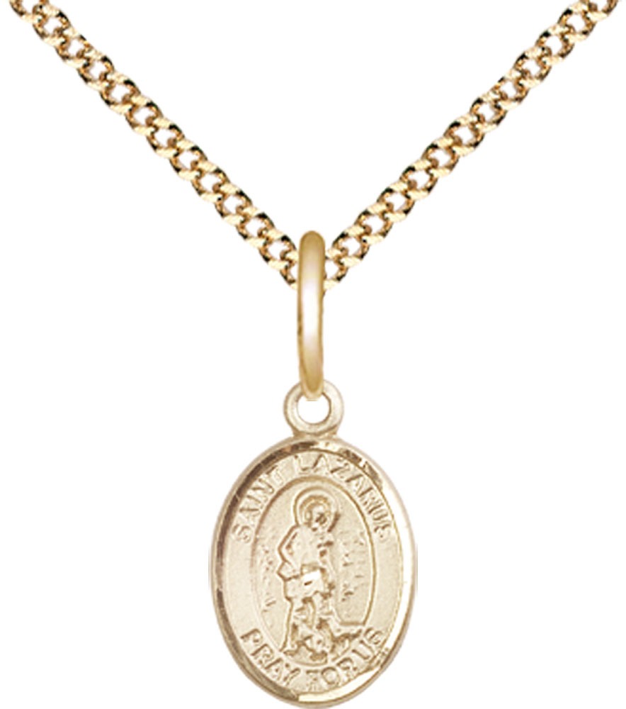 14kt Gold Filled Saint Lazarus Pendant on a 18 inch Gold Plate Light Curb chain