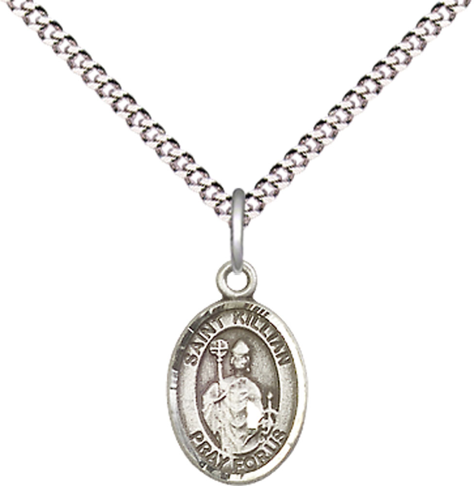 Sterling Silver Saint Kilian Pendant on a 18 inch Light Rhodium Light Curb chain