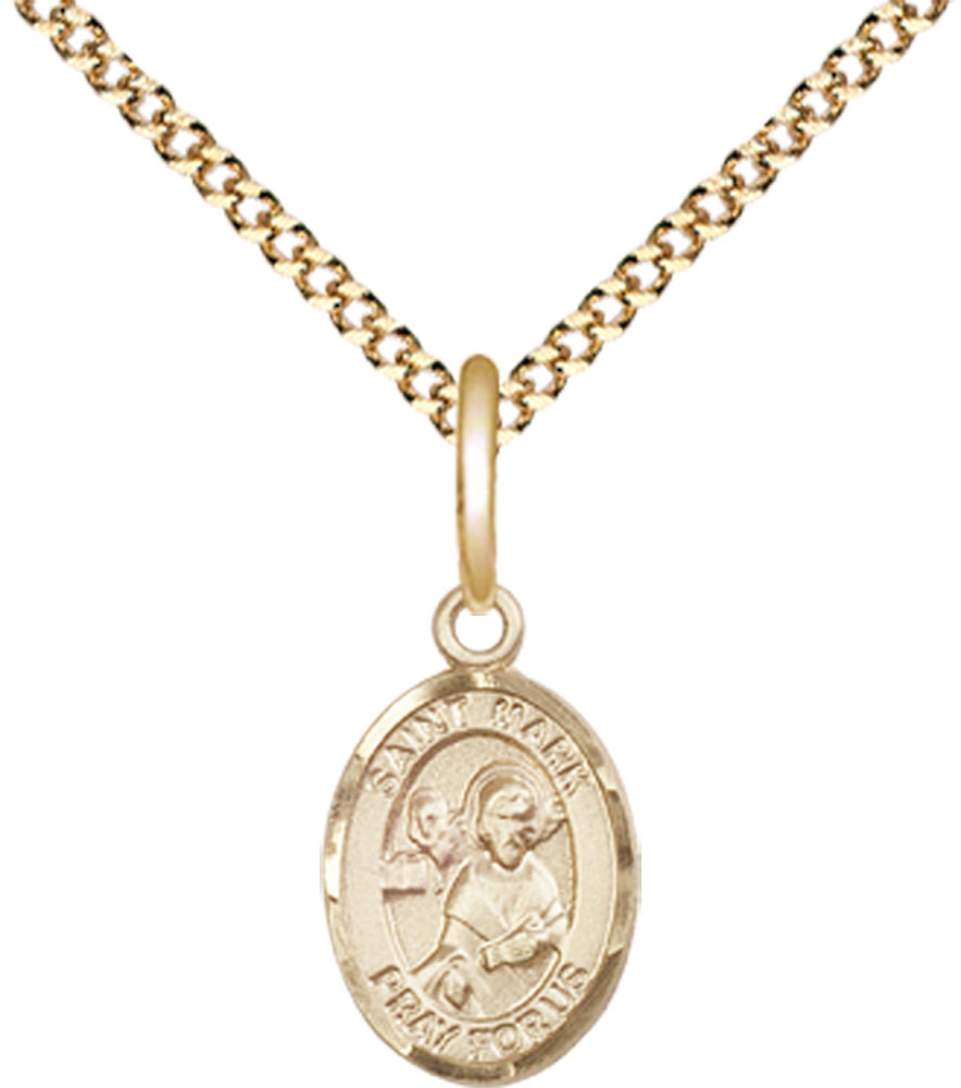 14kt Gold Filled Saint Mark the Evangelist Pendant on a 18 inch Gold Plate Light Curb chain