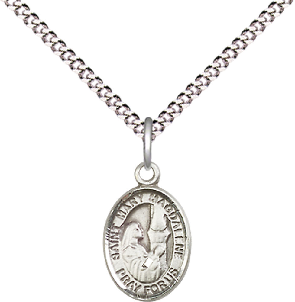 Sterling Silver Saint Mary Magdalene Pendant on a 18 inch Light Rhodium Light Curb chain