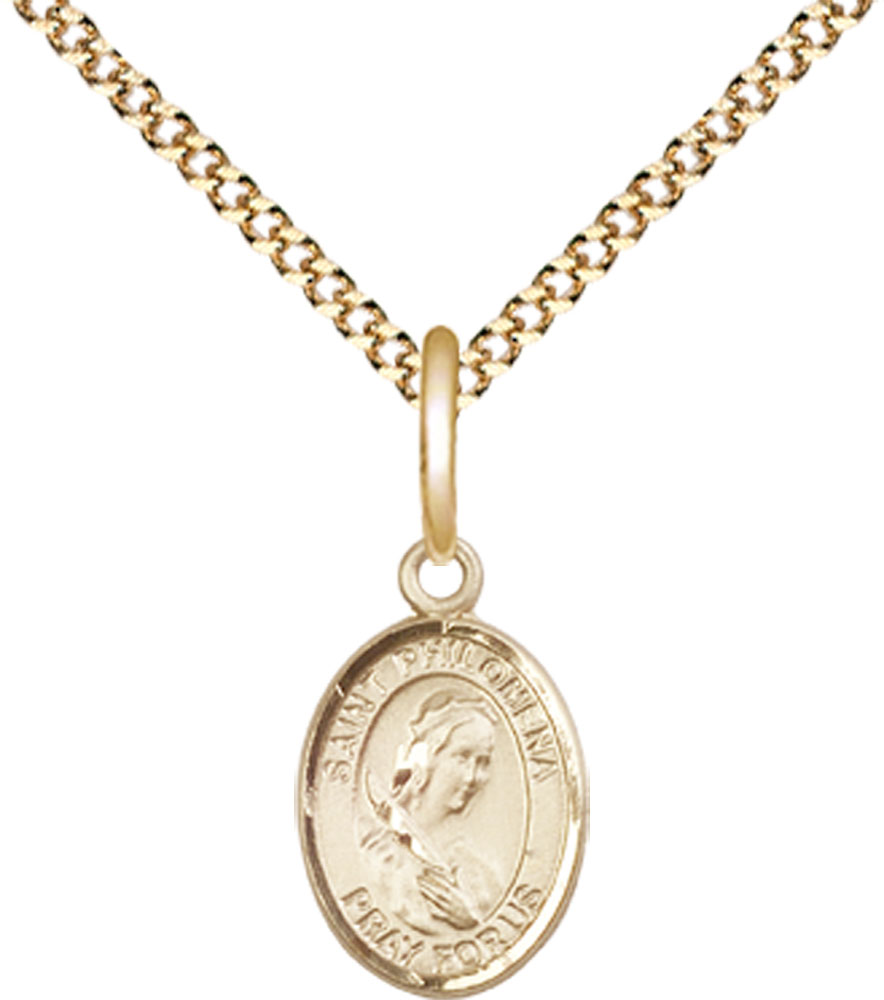 14kt Gold Filled Saint Philomena Pendant on a 18 inch Gold Plate Light Curb chain