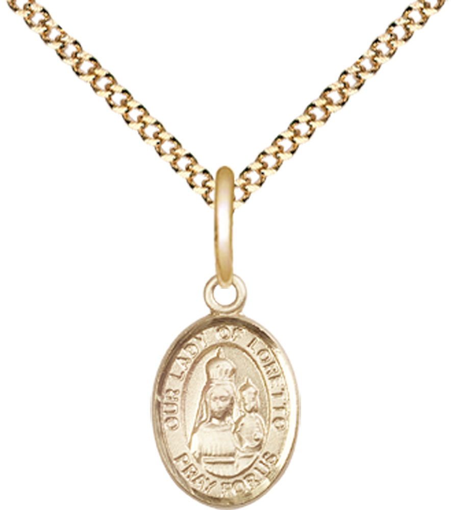 14kt Gold Filled Our Lady of Loretto Pendant on a 18 inch Gold Plate Light Curb chain