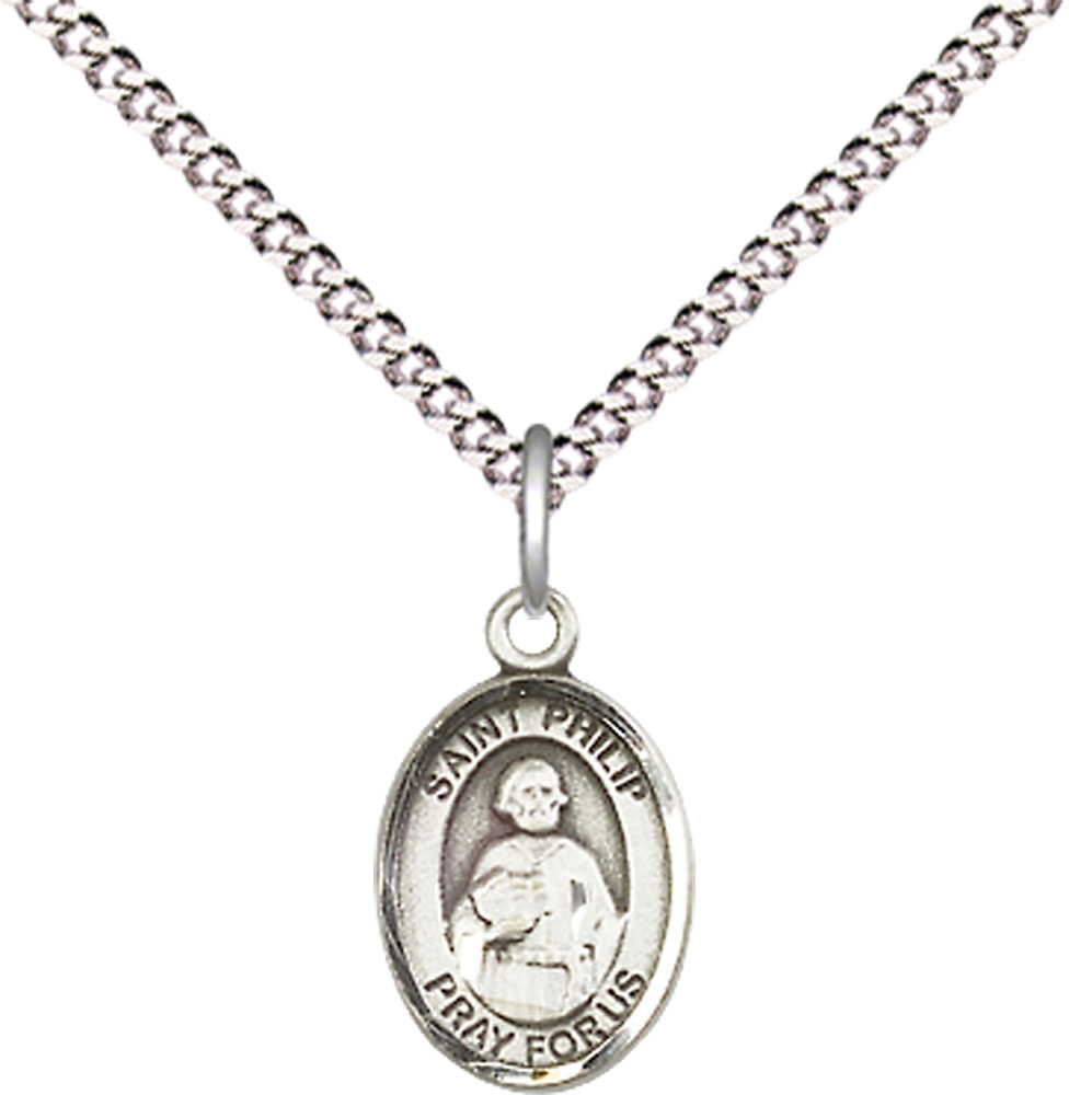 Sterling Silver Saint Philip the Apostle Pendant on a 18 inch Light Rhodium Light Curb chain