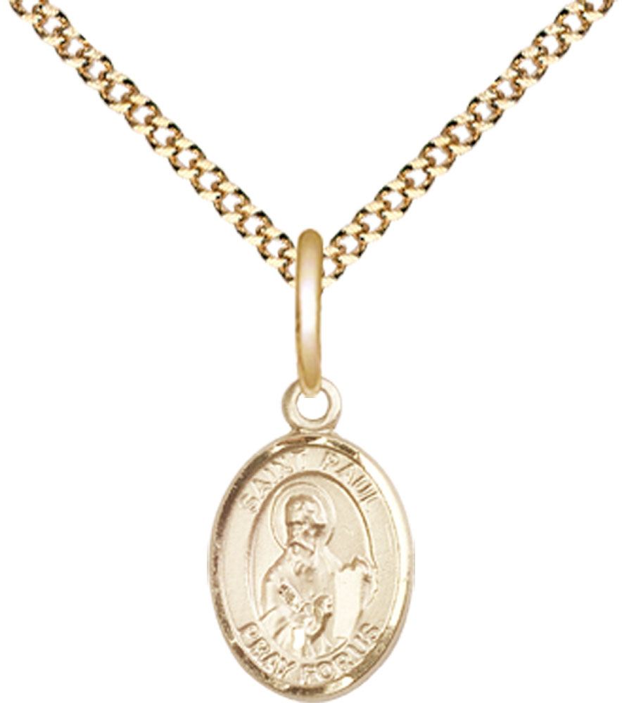 14kt Gold Filled Saint Paul the Apostle Pendant on a 18 inch Gold Plate Light Curb chain