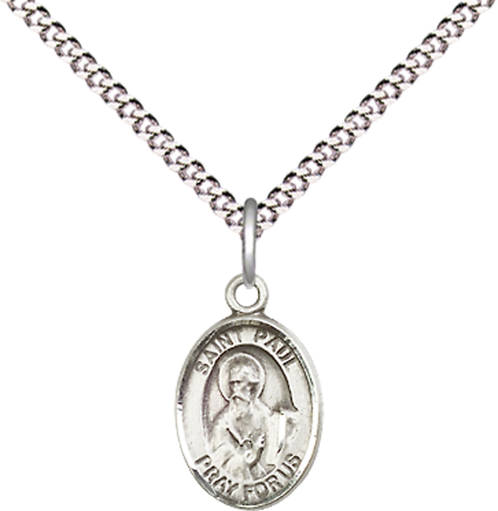 Sterling Silver Saint Paul the Apostle Pendant on a 18 inch Light Rhodium Light Curb chain