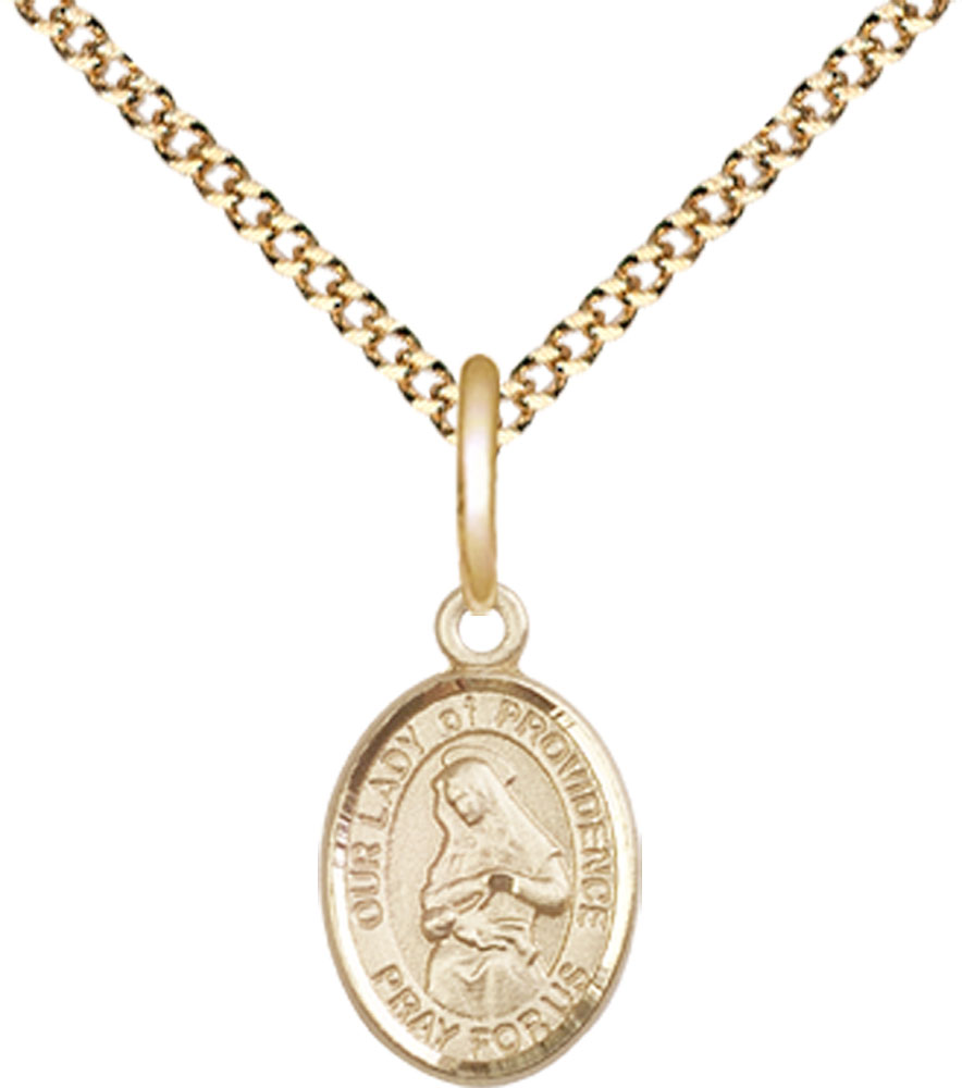 14kt Gold Filled Our Lady of Providence Pendant on a 18 inch Gold Plate Light Curb chain