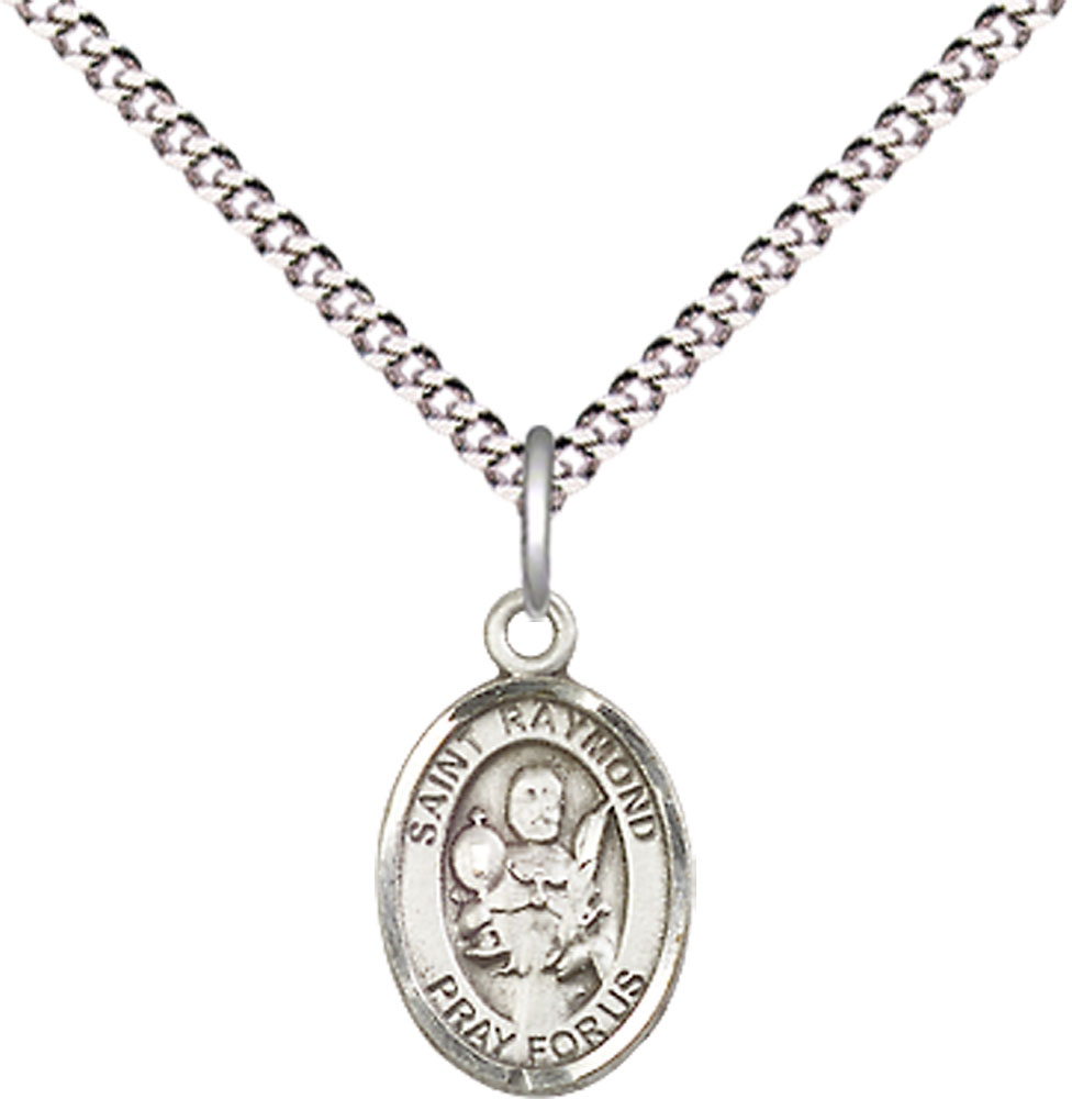 Sterling Silver Saint Raymond Nonnatus Pendant on a 18 inch Light Rhodium Light Curb chain
