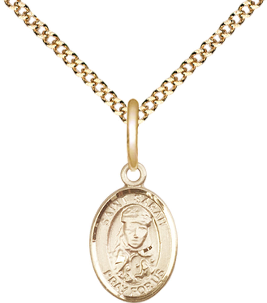 14kt Gold Filled Saint Sarah Pendant on a 18 inch Gold Plate Light Curb chain