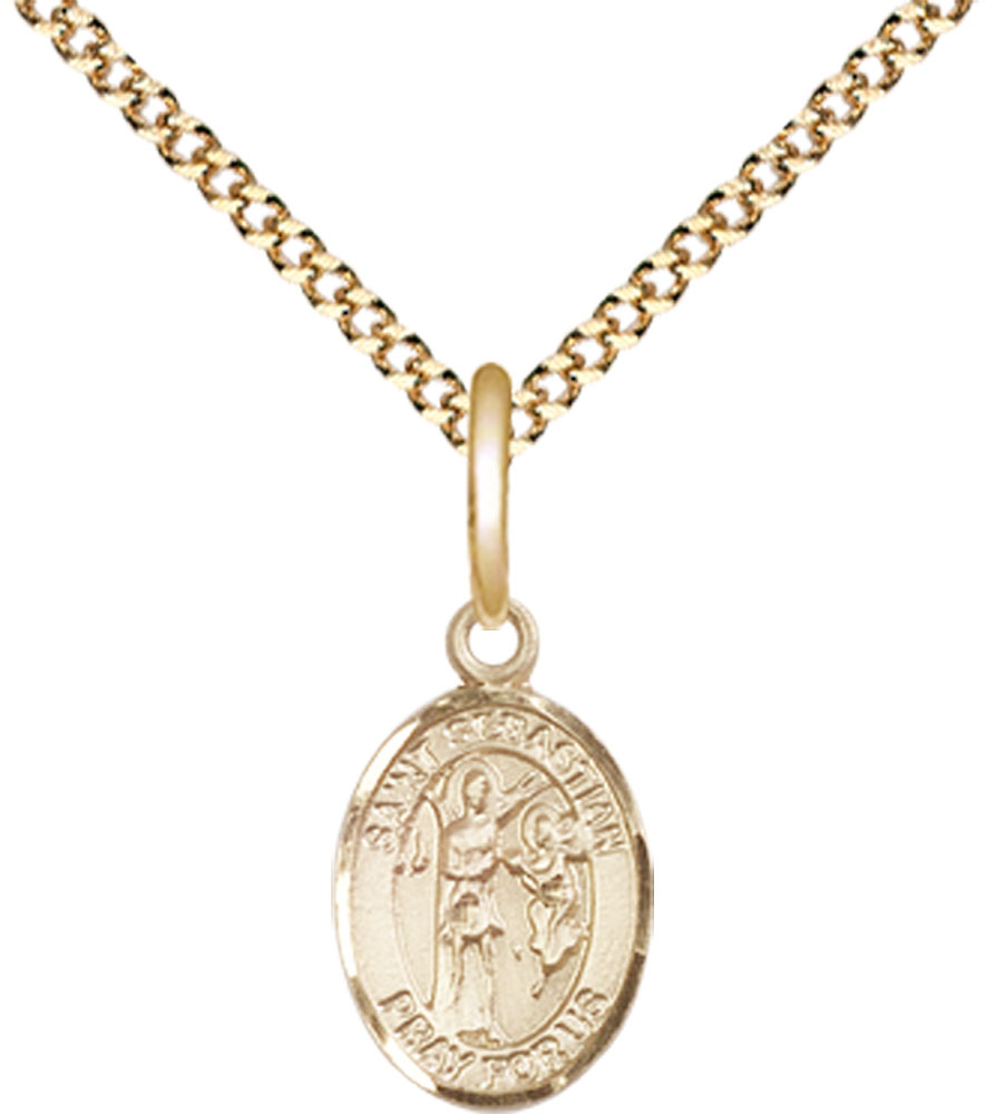 14kt Gold Filled Saint Sebastian Pendant on a 18 inch Gold Plate Light Curb chain