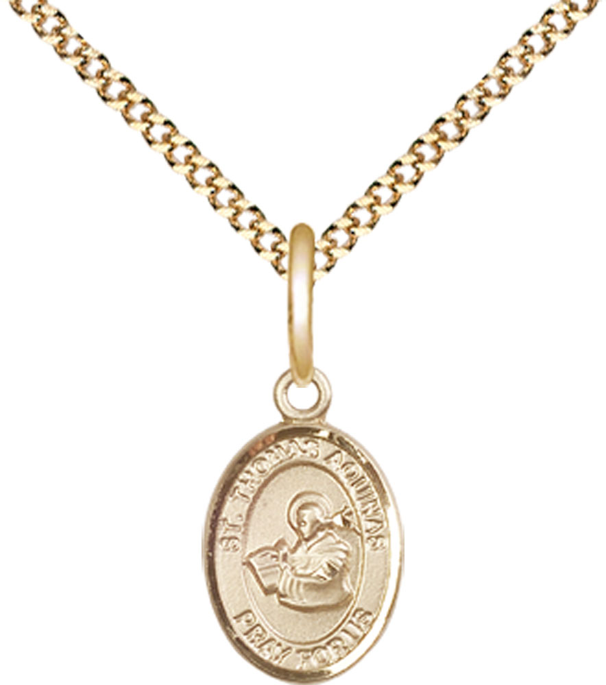 14kt Gold Filled Saint Thomas Aquinas Pendant on a 18 inch Gold Plate Light Curb chain