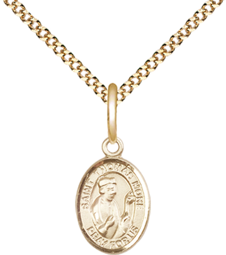 14kt Gold Filled Saint Thomas More Pendant on a 18 inch Gold Plate Light Curb chain