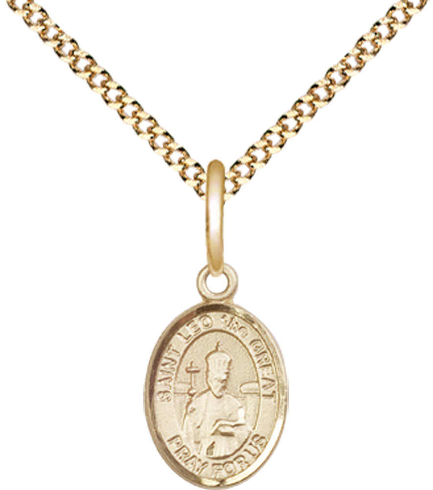 14kt Gold Filled Saint Leo the Great Pendant on a 18 inch Gold Plate Light Curb chain