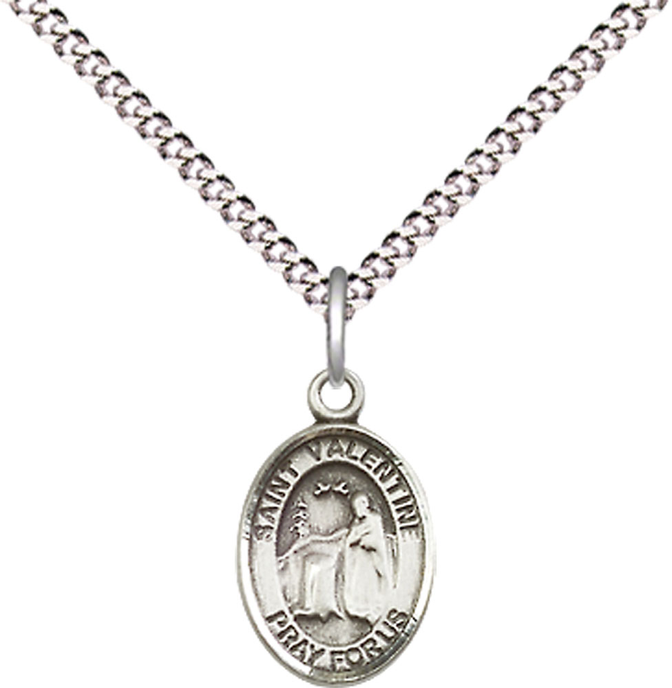 Sterling Silver Saint Valentine of Rome Pendant on a 18 inch Light Rhodium Light Curb chain