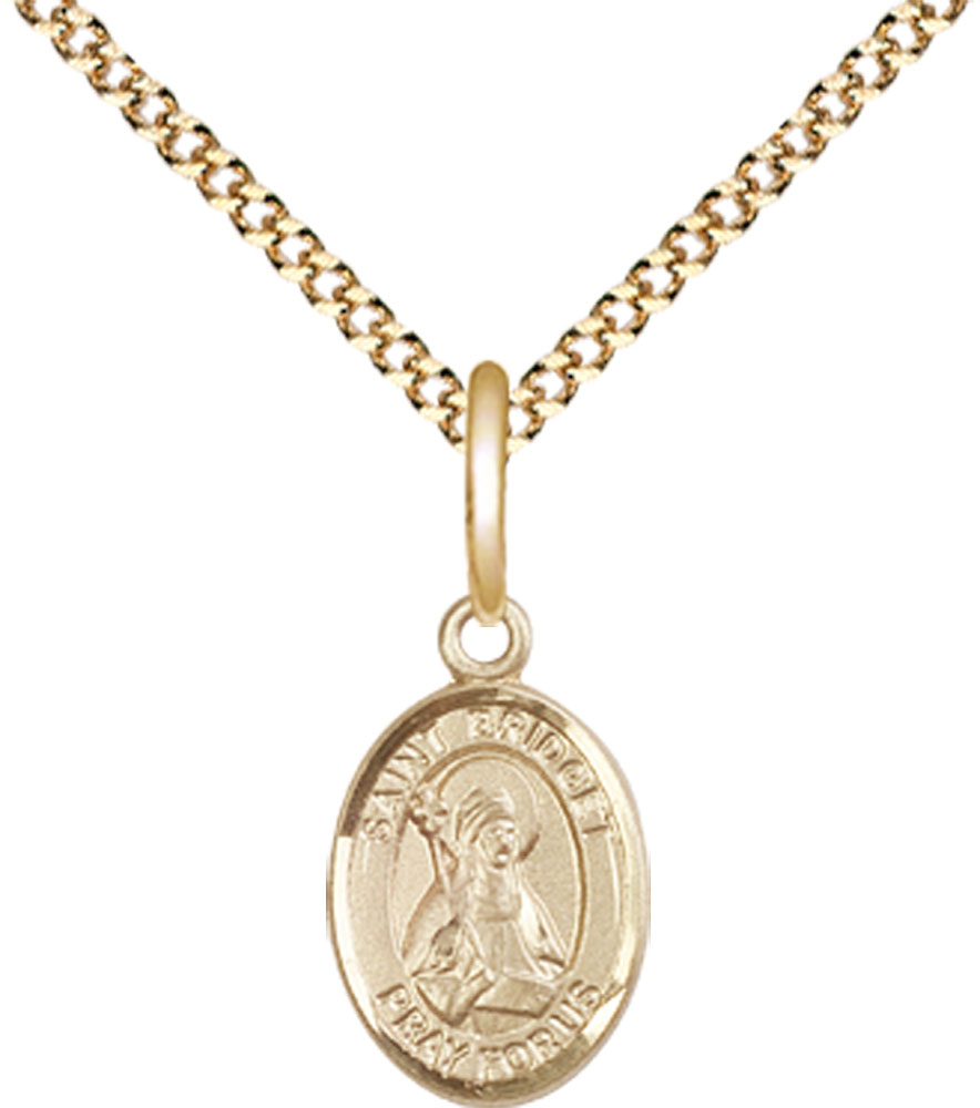 14kt Gold Filled Saint Bridget of Sweden Pendant on a 18 inch Gold Plate Light Curb chain