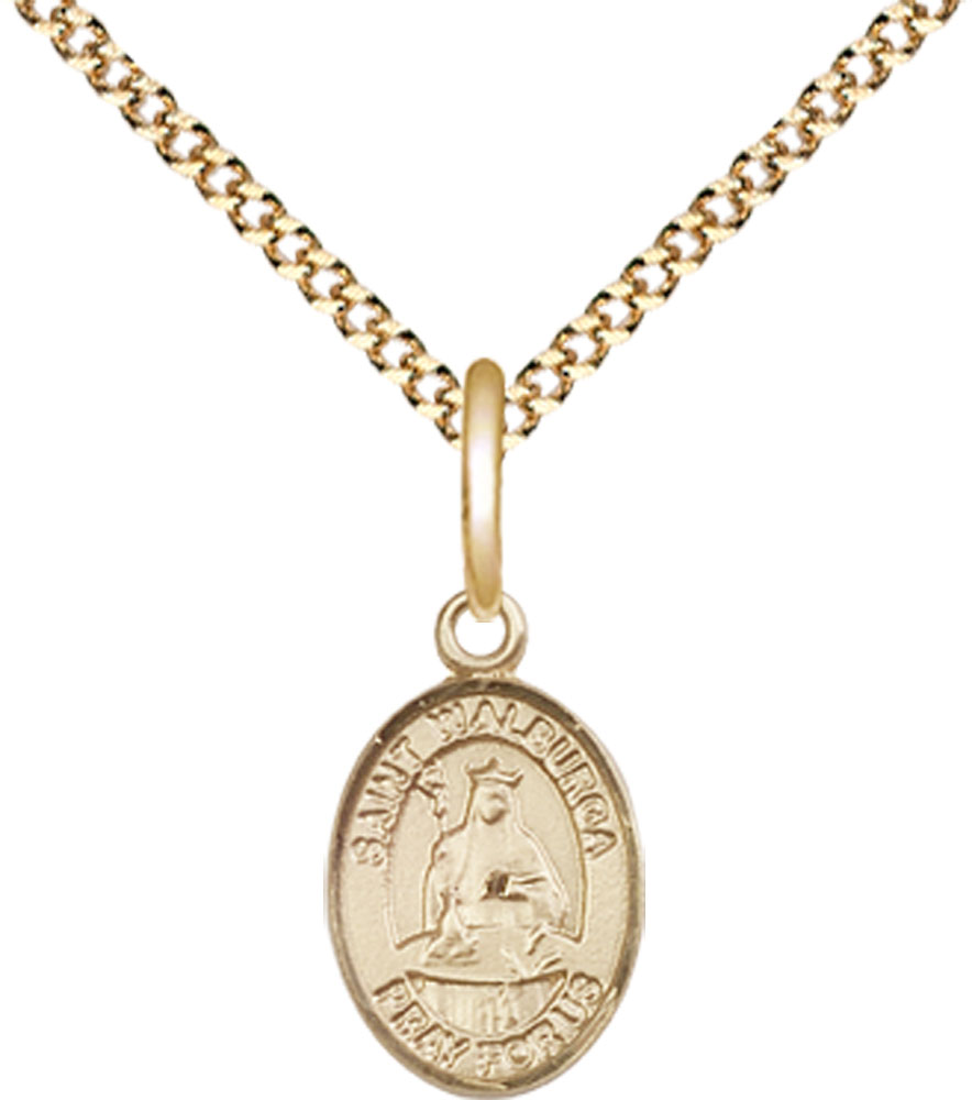 14kt Gold Filled Saint Walburga Pendant on a 18 inch Gold Plate Light Curb chain