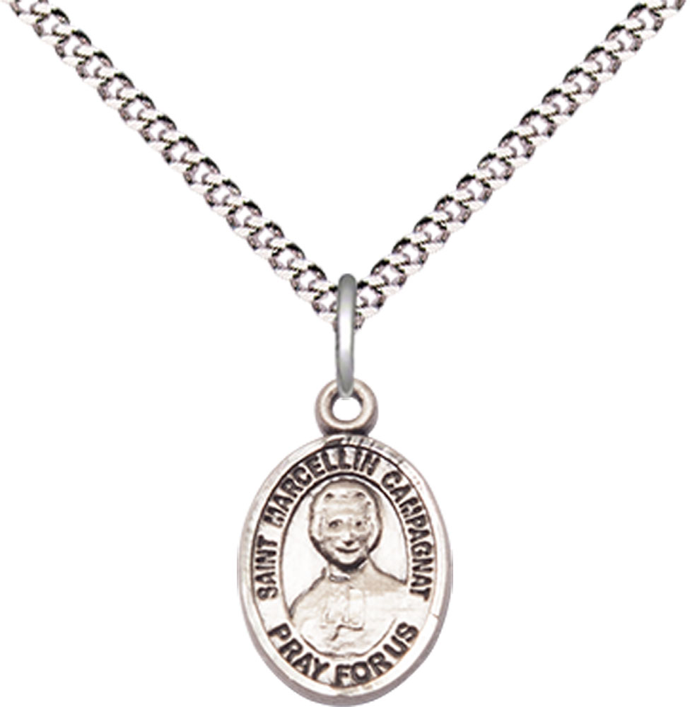 Sterling Silver Saint Marcellin Champagnat Pendant on a 18 inch Light Rhodium Light Curb chain