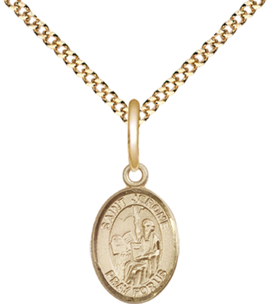 14kt Gold Filled Saint Jerome Pendant on a 18 inch Gold Plate Light Curb chain