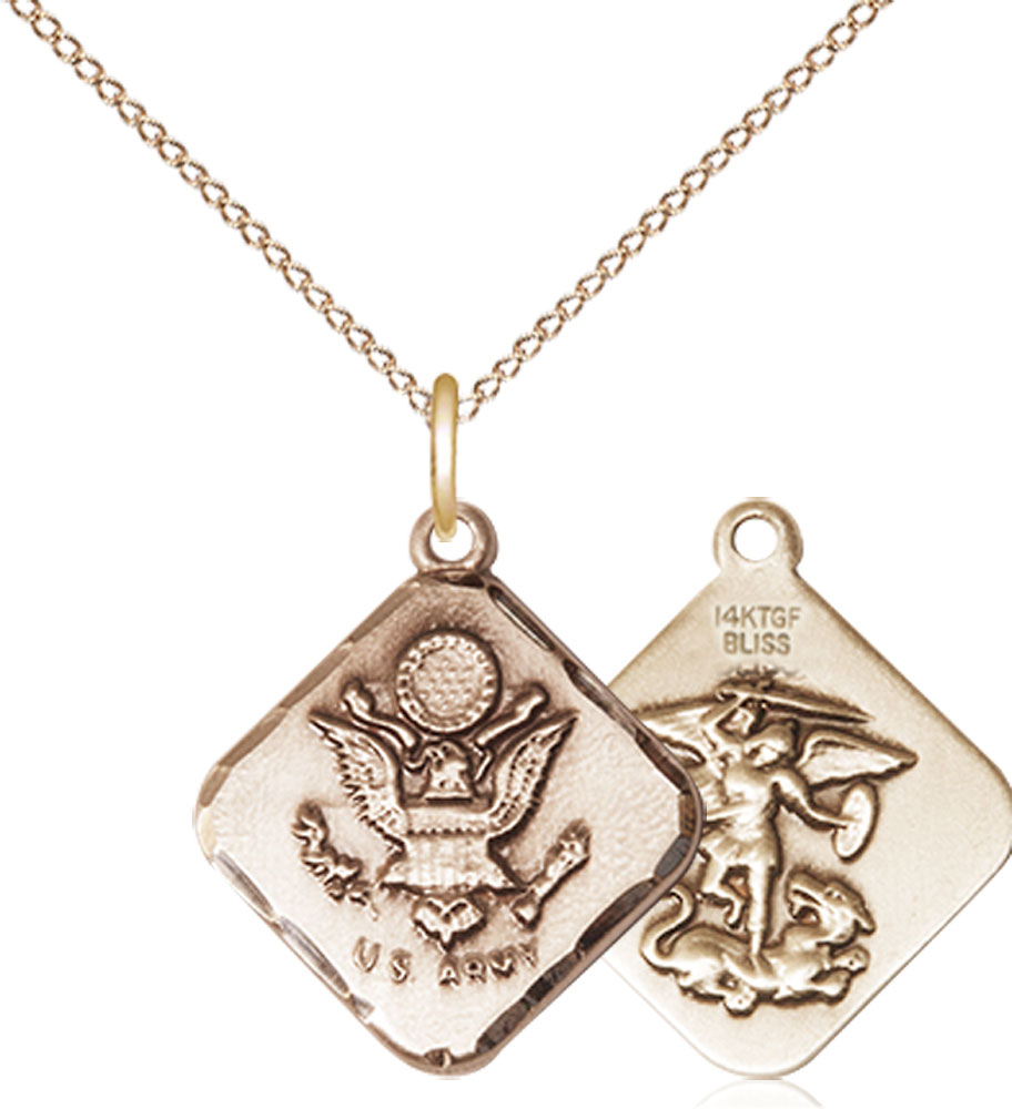 14kt Gold Filled Army Diamond Pendant on a 18 inch Gold Filled Light Curb chain