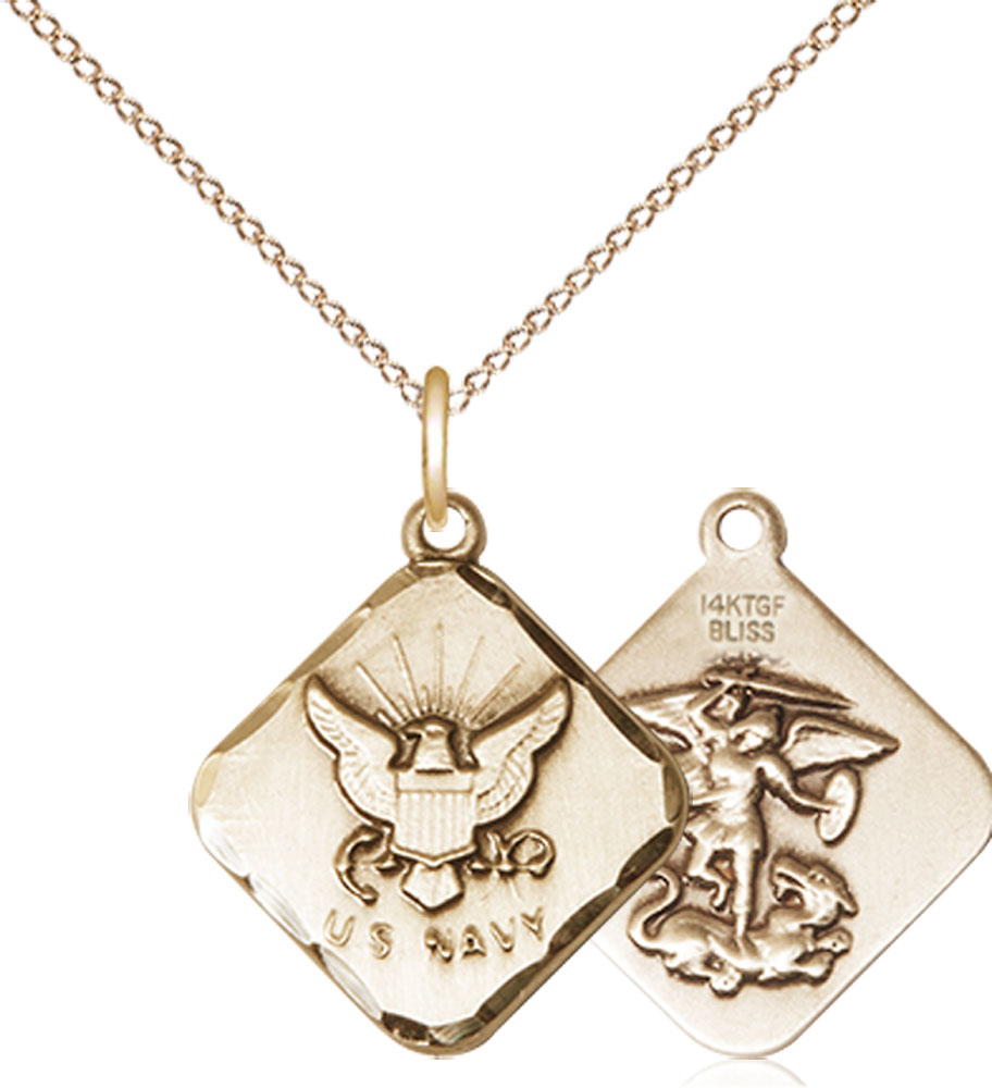 14kt Gold Filled Navy Diamond Pendant on a 18 inch Gold Filled Light Curb chain