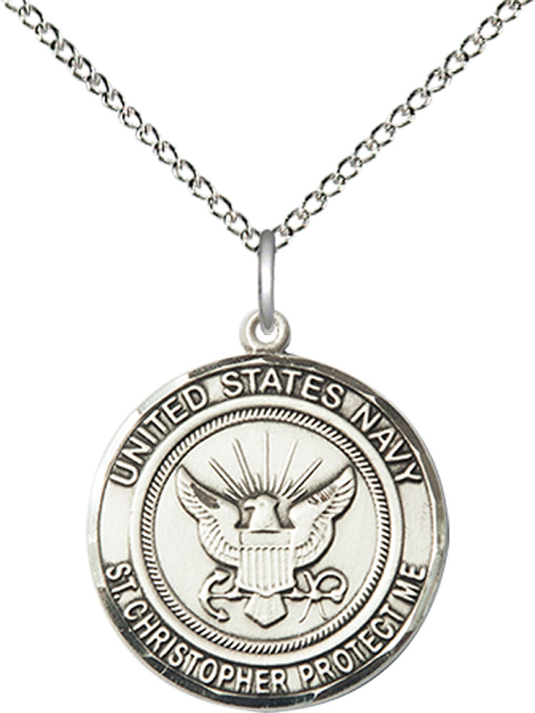 Sterling Silver Navy St Christopher Pendant on a 18 inch Sterling Silver Light Curb chain