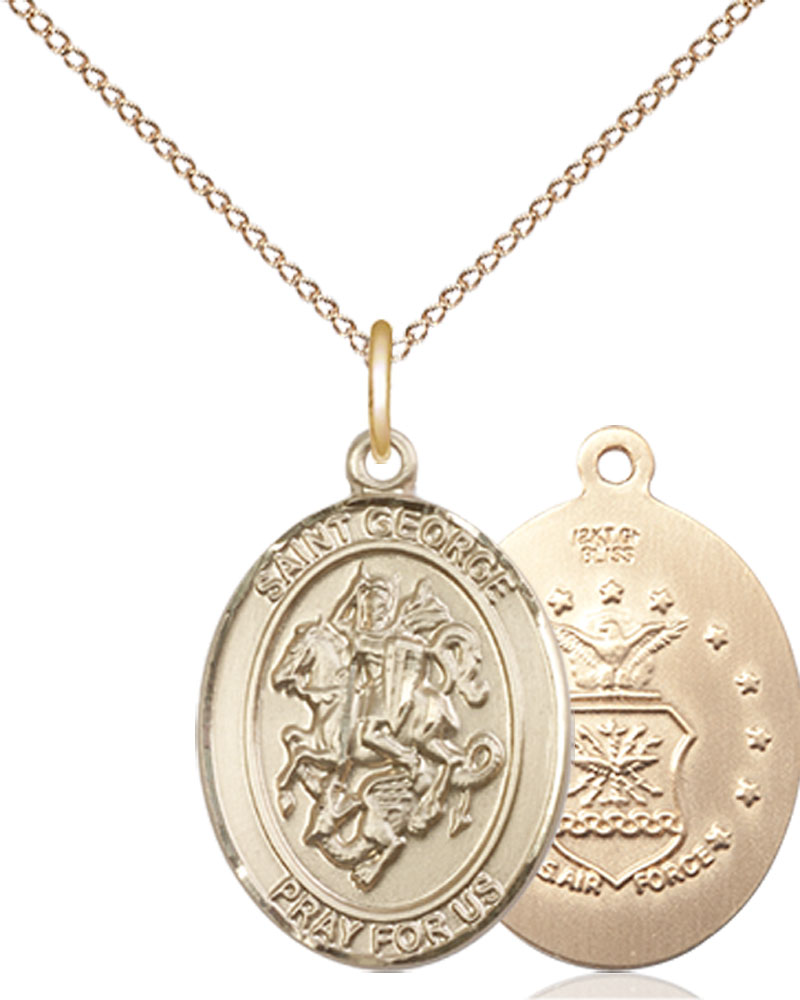 14kt Gold Filled Saint George Air Force Pendant on a 18 inch Gold Filled Light Curb chain