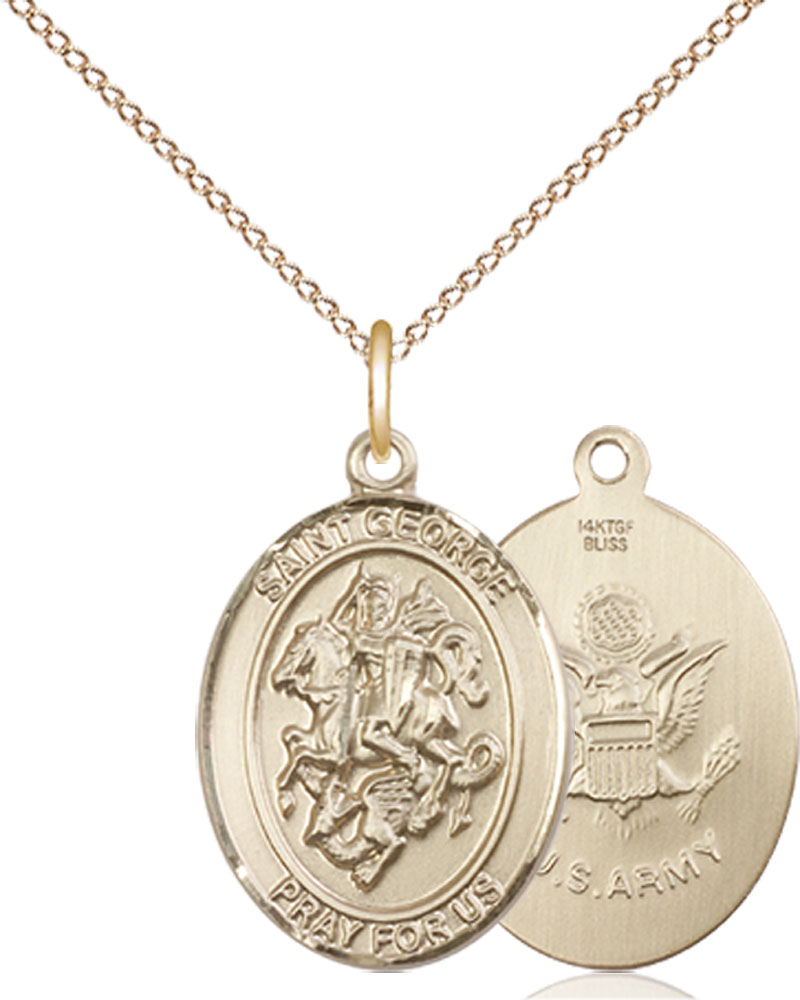 14kt Gold Filled Saint George Army Pendant on a 18 inch Gold Filled Light Curb chain