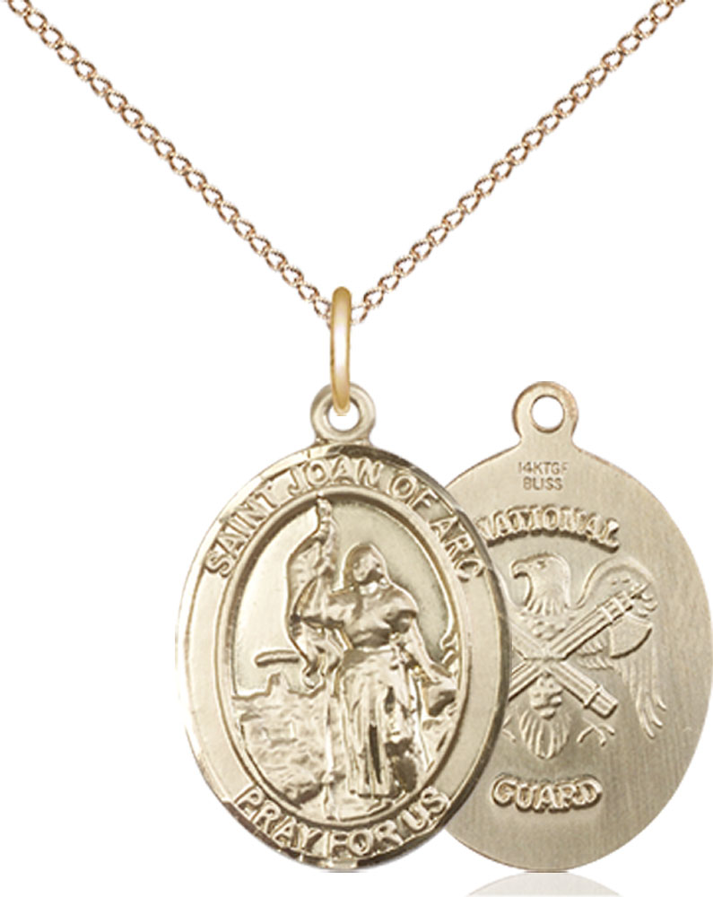 14kt Gold Filled Saint Joan of Arc National Guard Pendant on a 18 inch Gold Filled Light Curb chain