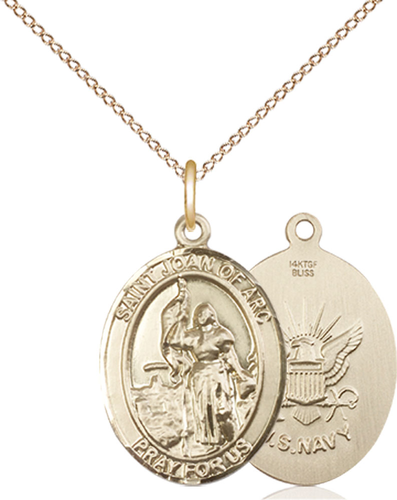 14kt Gold Filled Saint Joan of Arc Navy Pendant on a 18 inch Gold Filled Light Curb chain