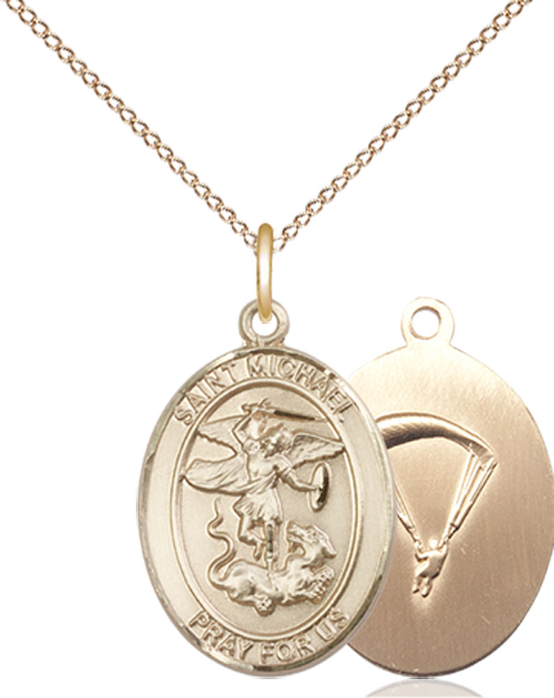 14kt Gold Filled Saint Michael Paratrooper Pendant on a 18 inch Gold Filled Light Curb chain