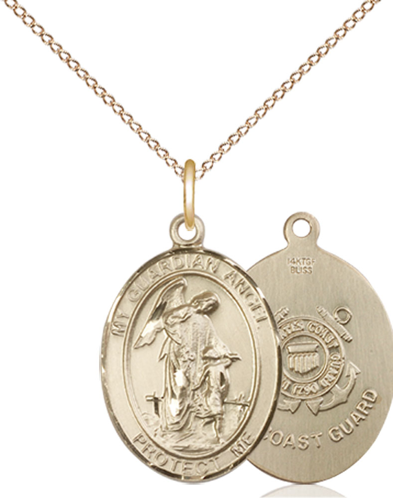 14kt Gold Filled Guardian Angel Coast Guard Pendant on a 18 inch Gold Filled Light Curb chain